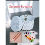 Denic Taş Boyama Seti - 1 Fırça - 3 Boya- Seramik Dekoratif Çok Amaçlı Biblo - Obje - Beyaz - 10