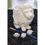 Denic Taş Boyama Seti-Aslan Kıral-Boya-Fırça- Kalemlik-Biblo- Çok Amaçlı Dekoratif Obje - 102-Beyaz - 11 cm - .