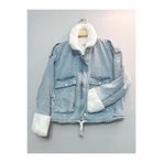 DENİKK Kadın Beyaz Kürklü Denim Kot Ceket Mont Denim M