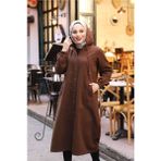 Denim Kapşonlu Kap- Denim Pardesü Kahverengi - 46