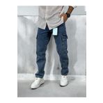 DENIM MAN Erkek Lacivert Baggy Kalıp Kargo Jean Pantolon