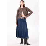 Denim Trip Flare A-Line Fit Midi Boy Orta İndigo Kadın Jean Etek - XS - Lacivert