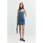 Denim Trip Regular Fit Askılı Kare Yaka Orta İndigo Mini Jean Elbise