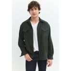 Denim Trip Relaxed Fit Haki Erkek Kadife Gömlek - Yeşil