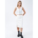 Denim Trip Slim Fit Asimetrik Midi Boy Ekru Kadın Jean Etek