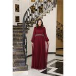 DENİMİNİ Tül Tesettür Abiye Elbise Bordo Dnmfvm206