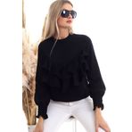 Denismoda Ayrobin Çift Sıra Volanlı Uzun Kol Bluz Sıyah