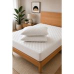 Denito %100 Pamuk Kapitone Fitted Su Sıvı Geçirmez Yatak Koruyucu Alez + 2 Adet Yastık Koruyucu Set - 180 x 200 cm - Beyaz