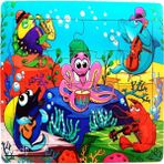Deniz Ahtapot Tasarımlı 56 Parça Ahşap Puzzle Eğlenceli Oyun Seti - Seçenek 1 - Açık Beyaz - Gri