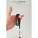 DENİZ ERGEN Orjinal Sertifikalı Venge Ağacı Sistem Püsküllü Sığırcık Kesim 8 x 10 Doğal Ağaç Tesbih