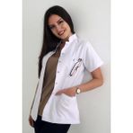 Deniz İş Kadın Doktor Hemşire Önlük - Ceket boy, Gömlek yaka, beyaz - XL