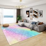 Deniz Kızı Ombre Gökkuşağı Kilim Kız Yatak Odası için Büyük Yıkanabilir Kaymaz Yumuşak Halı Terazi Desenli Şık Alan Halısı Oturma Odası ve Yatak Odası Dekoru için 120x180 cm