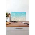 Deniz Kum Görünüm Cam Kesme Tahtası, Silikon Ayaklı, Isıya Kırılmaya Dayanıklı, Sunum Kesim Tablası - 30 x 45 cm