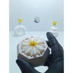 Deniz Kuzey Design Özel Tasarım Papatya Figürlü Karamel Latte Kokulu Mum - Minimalist Taş Tozu Saksı - Beyaz - Kırmızı - 1
