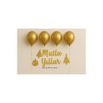 Deniz Party Store 4 Adet Metalik Gold Balon Yılbaşı Mutlu Yıllar Kaligrafi Yazı Set