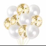 Deniz Party Store-GOLD KONFETİLİ ŞEFFAF BALON METALİK BEYAZ BALON 12 İNÇ 10 ADET