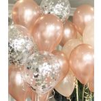 Deniz Party Store Gümüş konfetili rose gold balon seti 10 adet