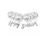 Deniz Party Store Gümüş Konfetili Şeffaf Balon Gümüş Happy Bırthday Kaligrafi Yazı