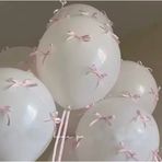 Deniz Party Store Pembe Fiyonk Kurdeleli 6 Adet Beyaz Balon