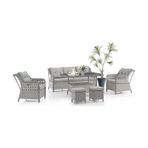 Deniz Rattan Puflu Bahçe Balkon Takımı 3+1+1 Gri