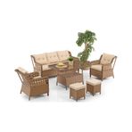 Deniz Rattan Puflu Bahçe Balkon Takımı 3+1+1 Kahve