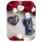 Deniz Temalı magnet set, Mavi Kedi ve Kalp Şeklinde, Balık ve Deniz Yıldızı Desenli, 2 Parça buzdolabı süsü (2, Kedi-Kalp)