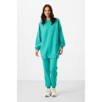 Deniz Yeşil O Yaka Basic Oversize Kadın Eşofman Tunik Takım - 95347