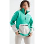 Deniz Yeşili Etek Ucu Büzgülü Yarım Fermuarlı Oversize Kadın Polar Sweatshirt - 97238
