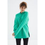 Deniz Yeşili Reglan Kol Basic Kapüşonlu Oversize Tunik - 97242 | XL