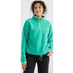Deniz Yeşili Yarım Fermuar Etek Ucu Büzgülü Dik Yaka Oversize Kadın Polar Sweatshirt - 97234
