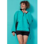 Deniz Yeşili Yarım Fermuar Etek Ucu Büzgülü Dik Yaka Oversize Kadın Polar Sweatshirt - 97236