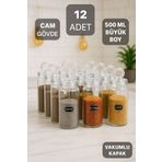 Denizcan Home 12 Adet Vakum Halka Kapaklı Büyük Boy Cam Baharatlık Seti 500 ML