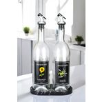 Denizcan Home Mermer Desenli Akrilik Standlı 2'li Yağ Şişesi 750 ml Zeytinyağ Sıvıyağ Şişesi Şeffaf Cam Yağdanlık