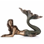 DENİZKIZI Dekoratif Bronz Deniz Kızı Biblo, El Yapımı Antik Görünümlü, 29x11x19.5 cm, Hediyelik Ev Süsü