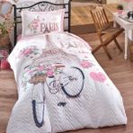 Denizli Çeyiz Clasy Tek Kişilik 4 Mevsim Kapitone Nevresim Seti Paris Love - 180 x 230 cm - Pembe