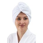 DENİZLİ ÇEYİZ Elmira Pamuklu Kadın Erkek Havlu Saç Kurutma Bonesi 2 Li Paket Beyaz Tek Ebat