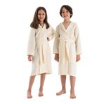 DENİZLİ CONCEPT Kapşonlu Müslin Çocuk Bornoz Ekru 5-6 Yaş