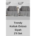 DENİZLİ CONCEPT Trendy Koltuk Örtüsü Siyah 2'li Set - 170x230cm