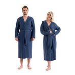 Denizli Concept Unisex Kapşonlu 4 Kat Müslin Bornoz - Lacivert L/XL