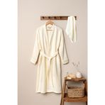 DENİZLİ CONCEPT Unisex Kimono Müslin Bornoz + Havlu Seti (EKRU, S/M)