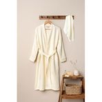 DENİZLİ CONCEPT Unisex Kimono Müslin Bornoz + Havlu Seti (EKRU, XXL)