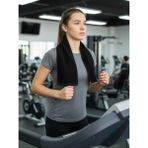 Denizli Cotton Mikrofiber Sporcu Havlusu, Ter Emici Fitness, Plates, Boks, Tenis, Spor Havlusu - 50 x 90 cm - Siyah