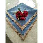 Denizli Hatırası Organik Yumuşak Keten %100 Pamuk Nostalji Güpür Kolay Ütüleme Masa Örtüsü - Mavi - 120 x 120 cm