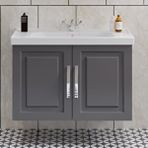 Denko Banyo Denko Royal 90 cm Mdf Antrasit Gri Banyo Dolabı Alt Modül, Lavabo Beyaz