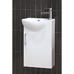Denko Banyo Turkuaz Cerastyle Küçük Mini Köşe Lavabo 28*45 Ve Banyo Dolabı Beyaz