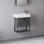 Denko Gloria 50 Cm Mdf Antrasit Gri Banyo Dolabı Alt Modül Ve Seramik Lavabo