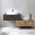 Denko Verona 150 cm Mdf Bronz Gri Banyo Dolabı Alt Modül Lavabo