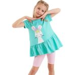 Denokids Deniz Tavşanı Kız Çocuk T-Shirt Tayt Takım - Pembe - 2 Yaş