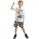 Denokids Dino Kazı Erkek Çocuk T-Shirt Kamuflaj Şort Takım - Beyaz - 2 Yaş
