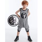 Denokids Gri Siyah Skull Çizgili Erkek Çocuk Tulum